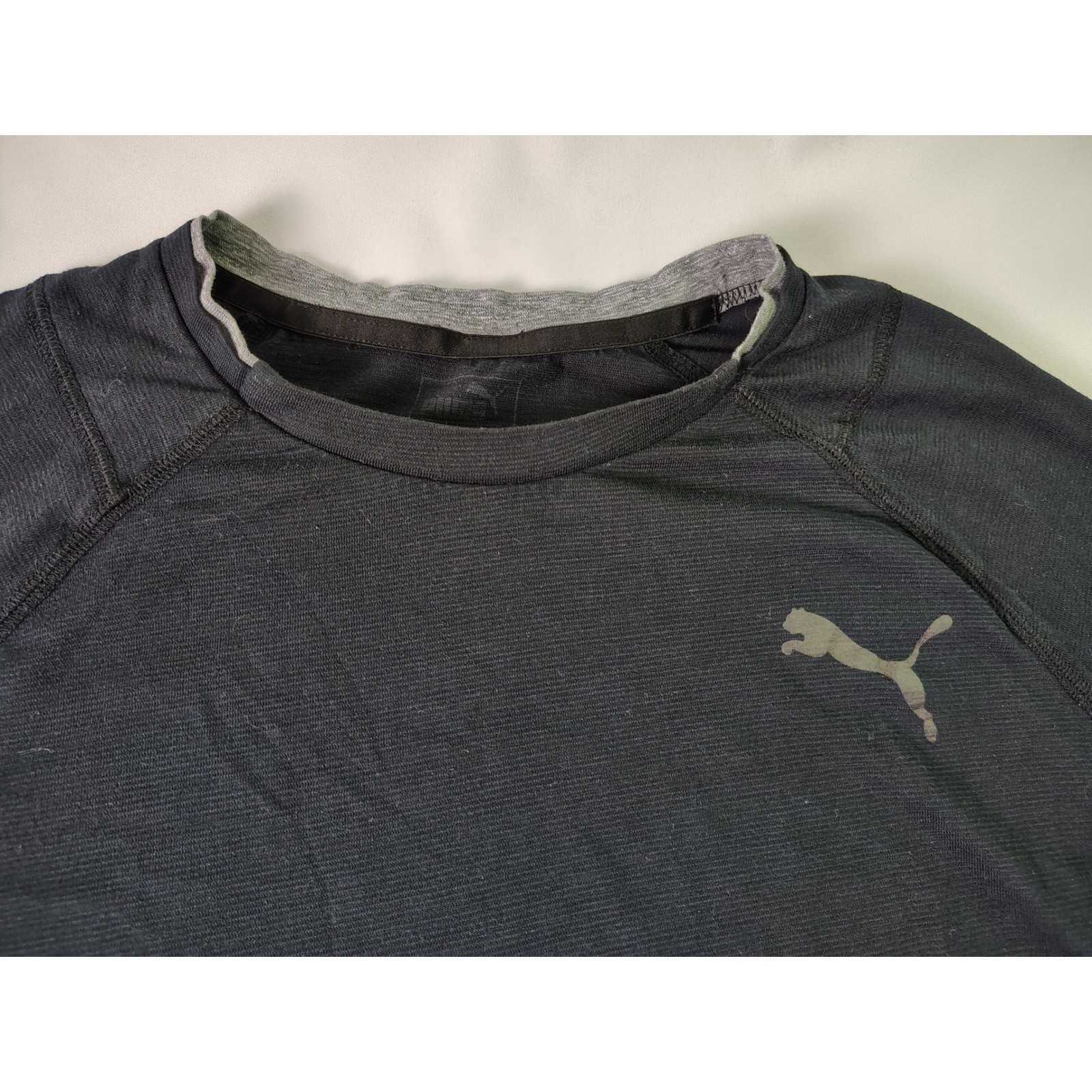 Puma Mens Raglan Training Shirt Charcoal Black Crew Neck Gym Athletic Tee Large gallery