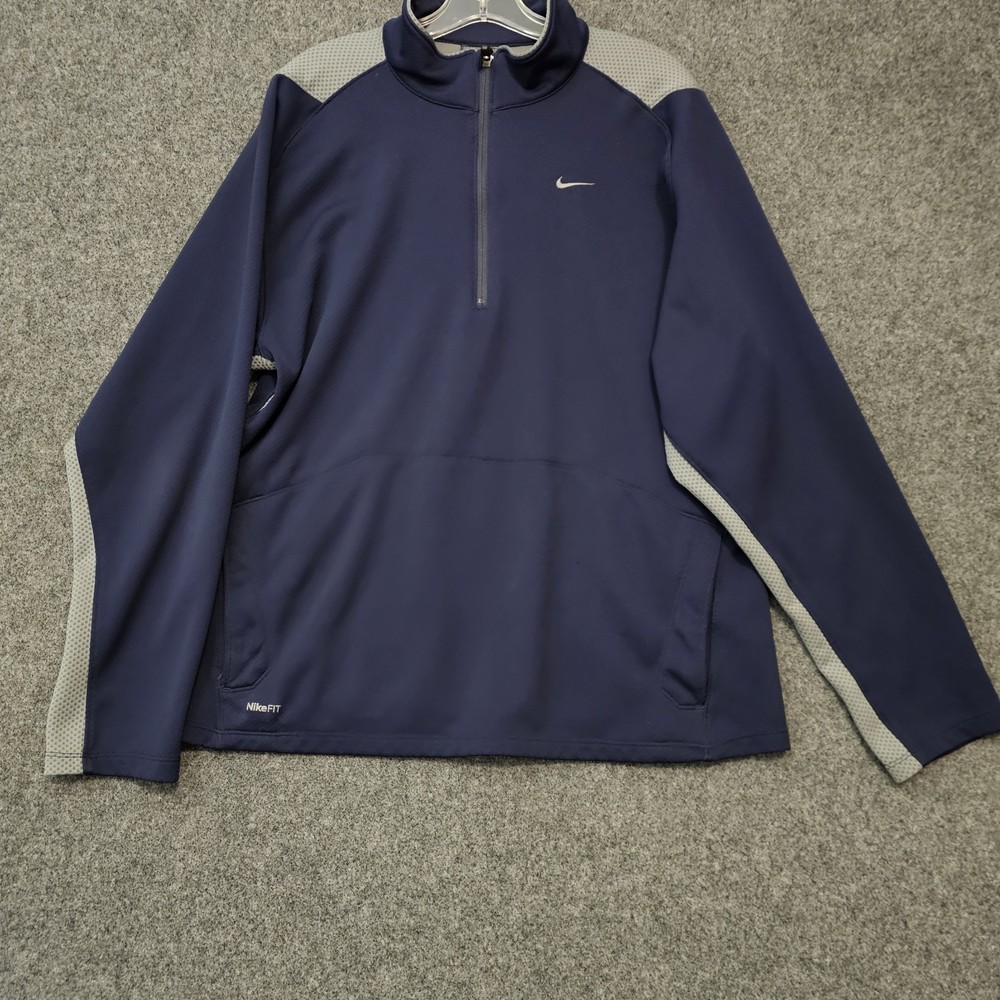 Nike Dri-FIT Quarter Zip Mens Size L Pullover Jacket Navy Blue Gray Long Sleeve