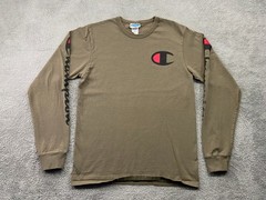 Champion Shirt Men’s Medium Green Spellout Long Sleeve Atheisure Gym Sportswear