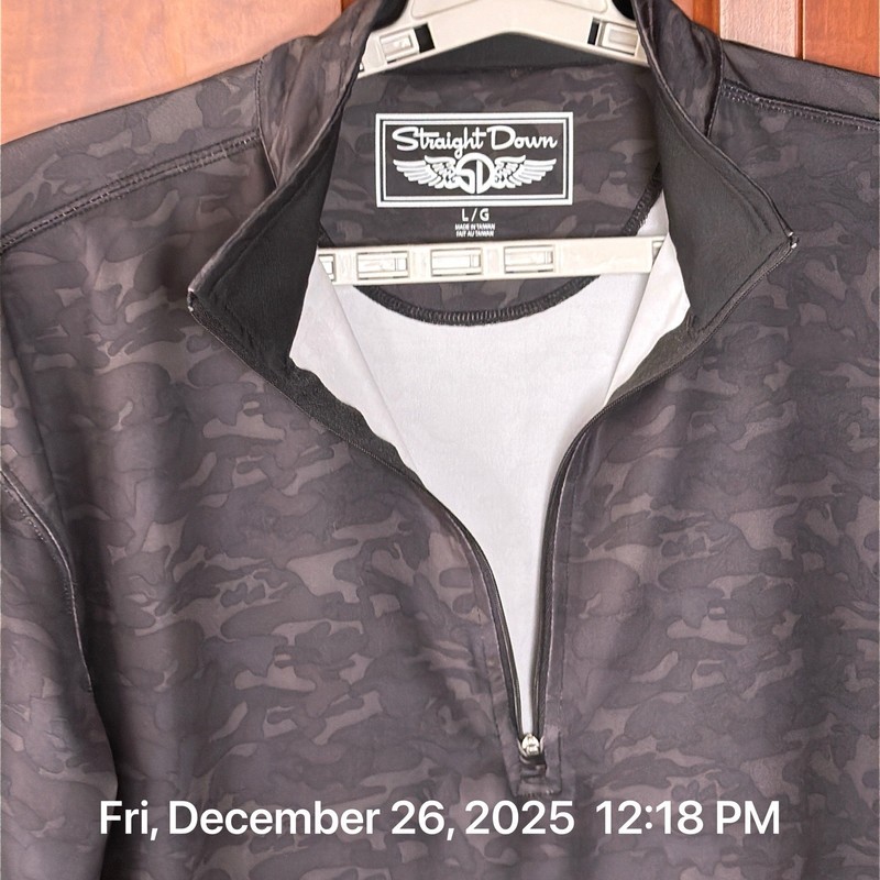 Straight Down 1/4 Zip Pullover Mens Large Gray Camo Long Sleeve Vintage LS gallery