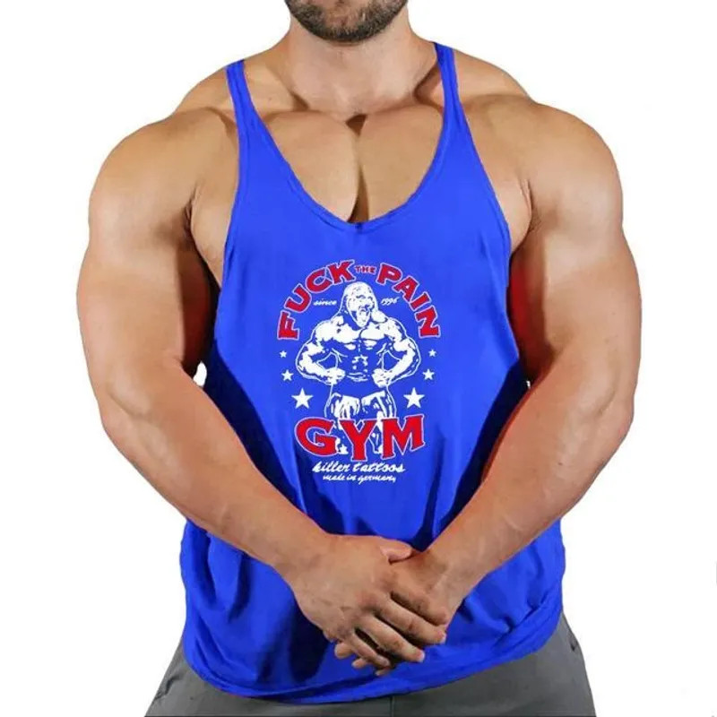 Men Tank Top Bodybuilding Gym Workout Fitness Cotton Sleeveless Stringer Vest