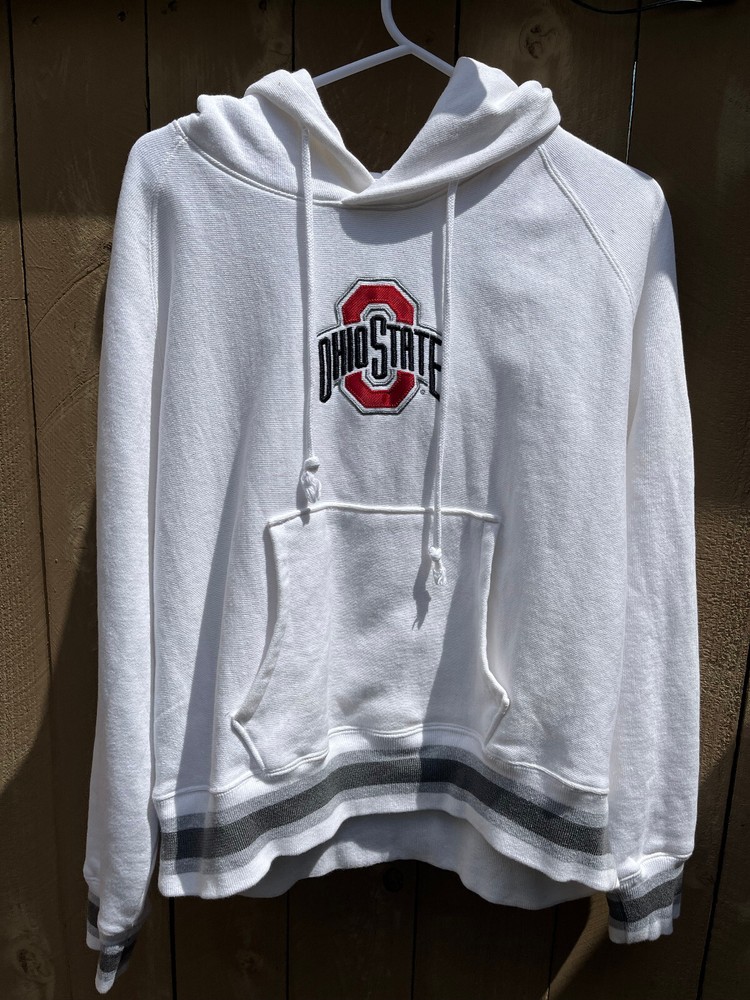 Champion Reverse Weave OHIO STATE Graphics WHITE Hoodie Sweatshirt Adult Sz L