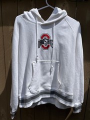 Champion Reverse Weave OHIO STATE Graphics WHITE Hoodie Sweatshirt Adult Sz L