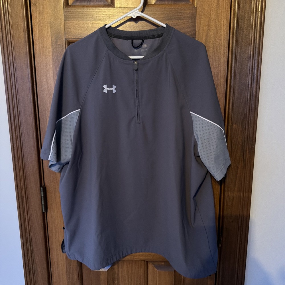 Under Armour Warm-up Pullover Jersey Shirt, Men MED, Gray Vented Zip Bungee
