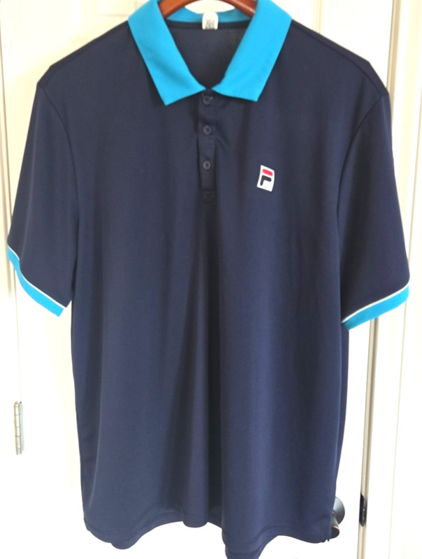 Mens Fila Sport Golf Polo Shirt Sz XL Moisture Wicking Navy Turquoise Excellent gallery