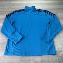 Adidas Pullover Mens XL Blue 1/4 Zip Long Sleeve 3 Stripe Training Top O20616