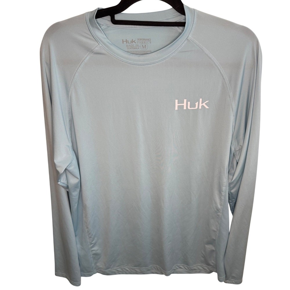 Huk Performance Fishing Shirt Men's Medium Blue Long Sleeve Bass Graphic Tee