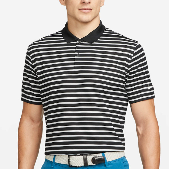 Nike Dri-FIT Victory Mens Stripe Polo Shirt Short Sleeve Black White Medium gallery