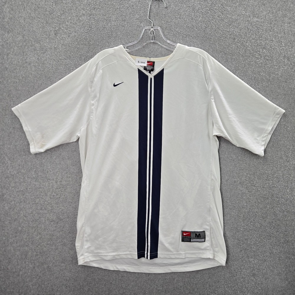 VINTAGE Nike Men Activewear Shirt Medium White Striped Swoosh Logo 10 Tee