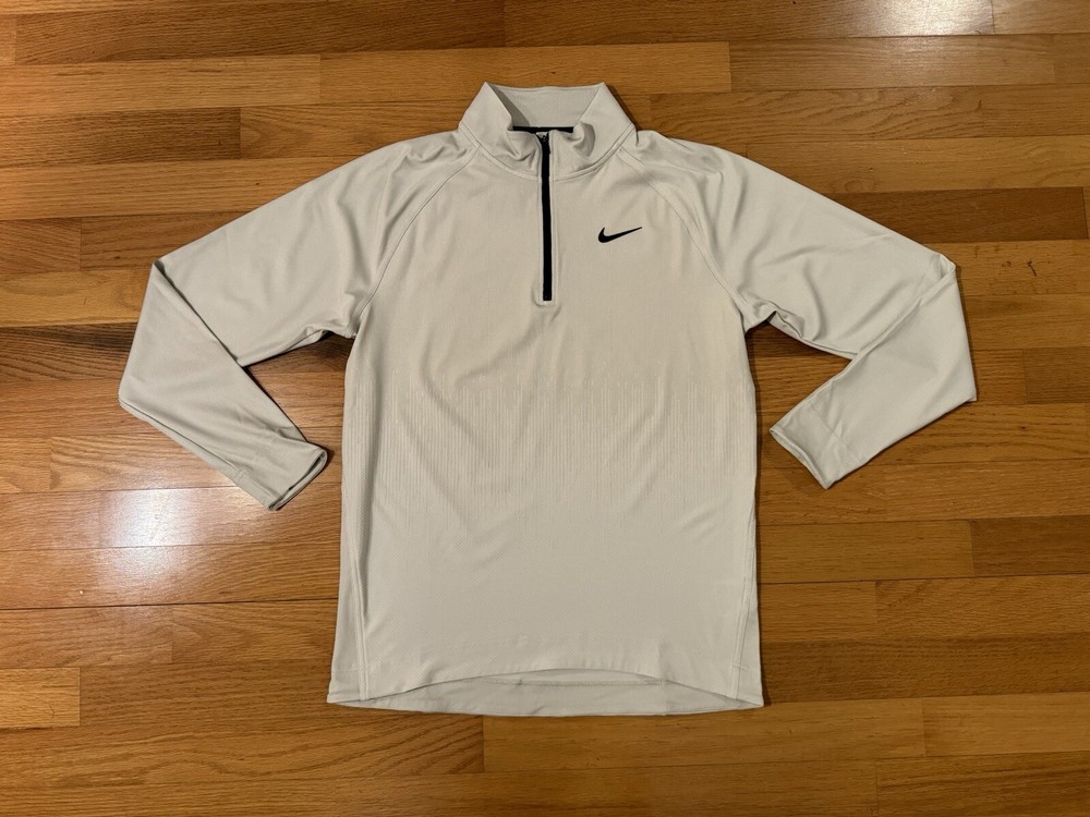 New S Nike Tour Dri-FIT ADV 1/2 Zip Long Sleeve Golf Top Light Bone FD5833-072