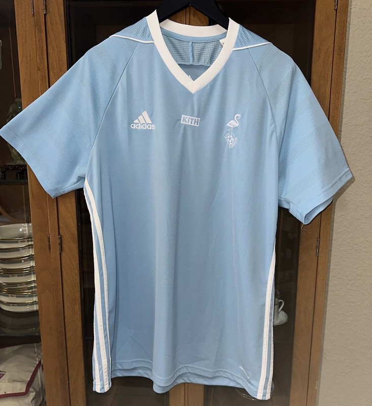 Kith x Adidas Flamingos Unreleased! Soccer Jersey Mens Large L Light Blue gallery
