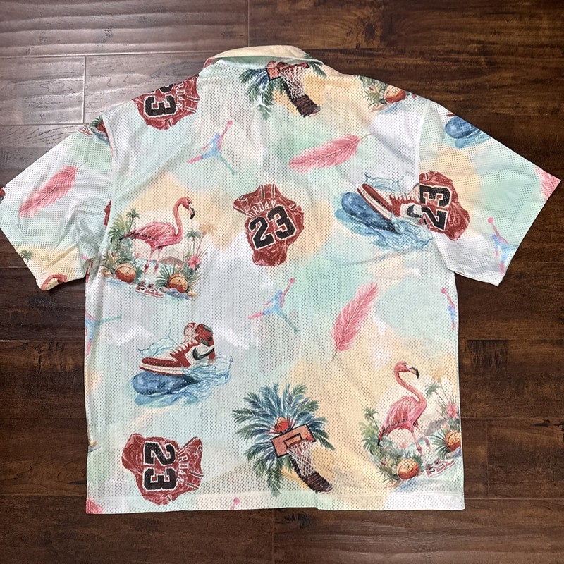 NWT Jordan Nike Top Shirt Button Front Essentials Tropical Print Men's L. E1 gallery