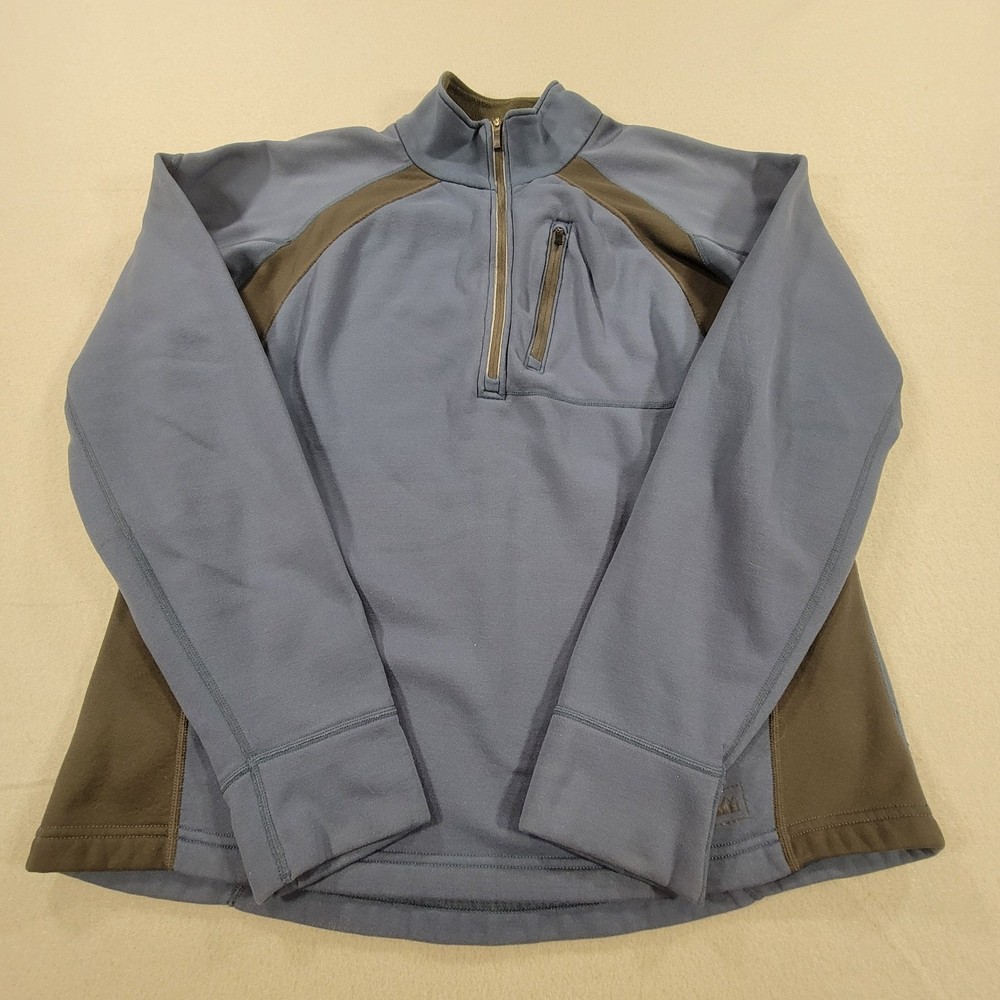 REI Quarter Zip Fleece Pullover Jacket Blue Black Mens Large Outdoor Gorpcore