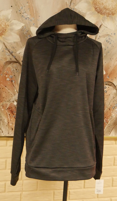 NWT TEK GEAR ACTIVEWEAR PERFORMANCE FLEECE HOODED PULLOVER SZ LARGE DARK GRAY gallery