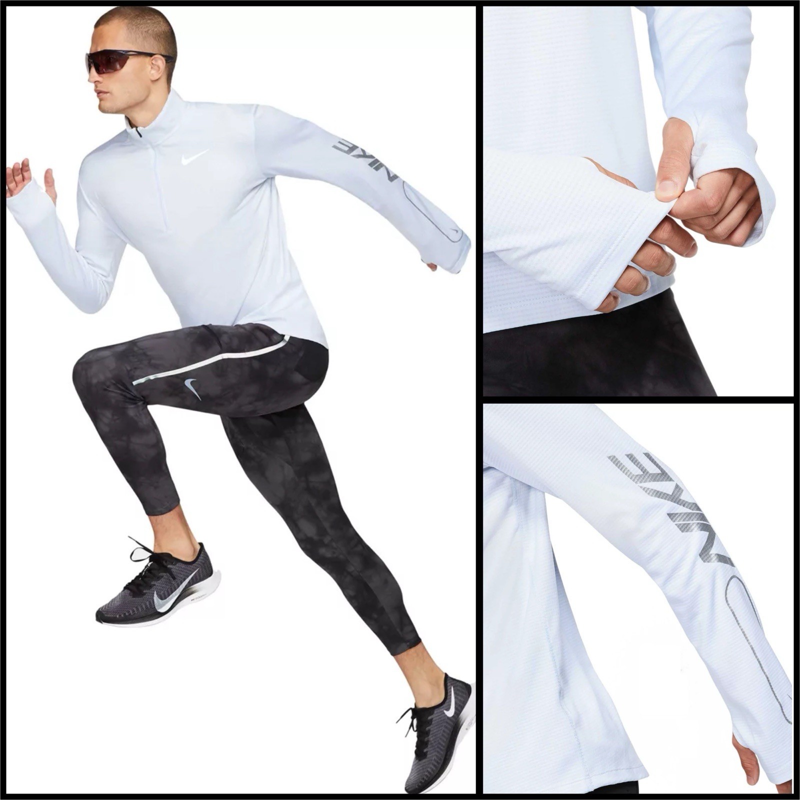 Nike Dri-FIT Pacer 1/2 Zip LS Thumbhole Flash Pullover Running Shirt GRAY MEDIUM gallery