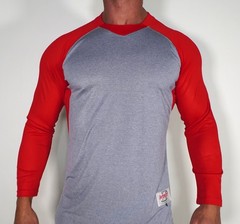 MEN’S RAGLAN 3/4 SLEEVE SHIRT GRAY/RED SIZE M
