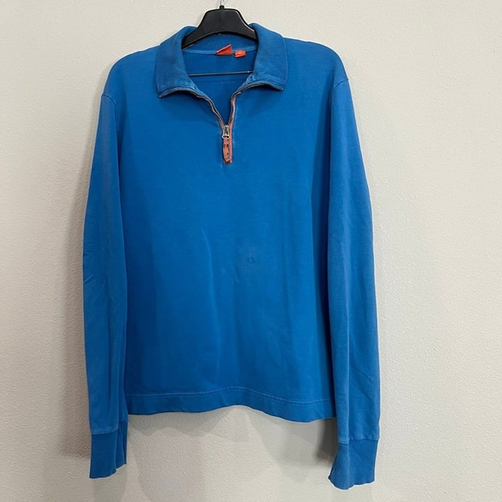 Vintage boss Hugo boss quarter zip sweatshirt blue w/ orange men’s size large gallery