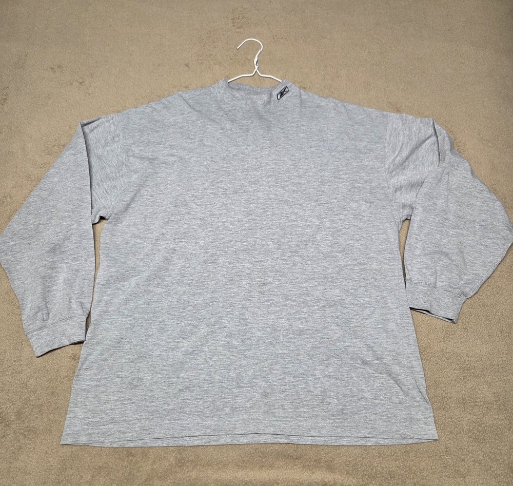 Vintage Reebok Mock Neck Long Sleeve Shirt Mens L Gray Embroidered Logo