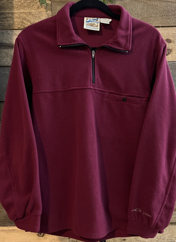 TRAVELSMITH Men's Small Maroon Long Sleeve Pullover 1/4 Zip USA Vintage