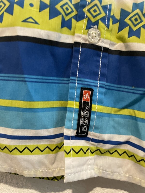 Southpole Royal Aztec Native American Print Bright Button Down Shirt Men’s XL gallery