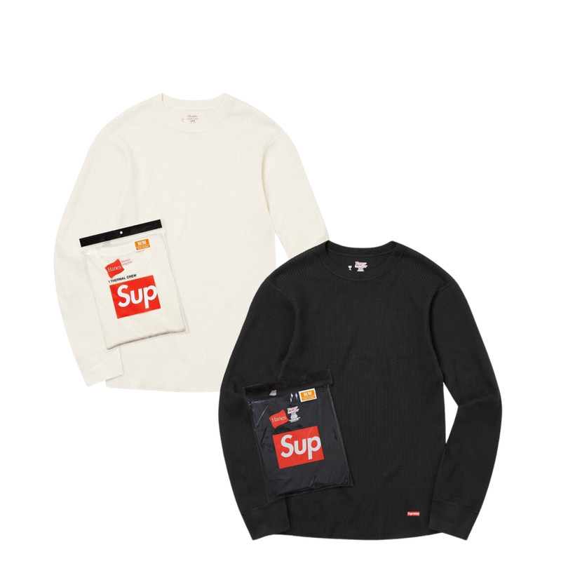 Supreme Hanes Thermal Crew (1 Pack) Black White 2colors FW25 gallery