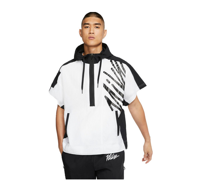 Nike Light Weight 1/2 Zip Short Sleeve Training Hoodie Size L CJ4627-100 Wht/Blk