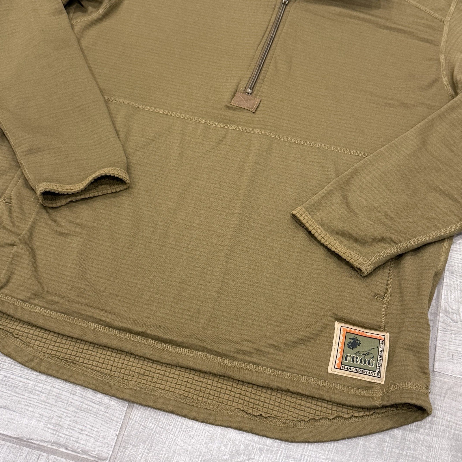 USMC Coyote Frog Marine Corp Shirt Men Large Reg Waffle Fleece Quarter Zip Grid gallery