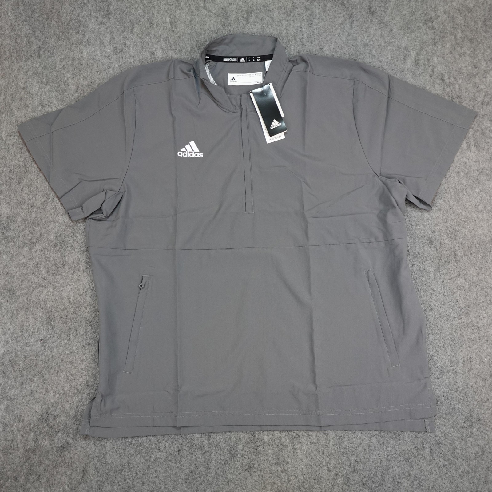 Adidas Jacket Mens XL Grey 1/4 Zip Woven Pullover Wind Shirt Batting AEROREADY gallery