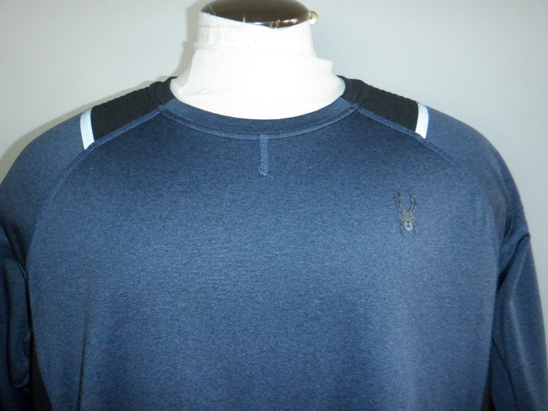 EUC! Men's SPYDER ACTIVE Sz XL Blue & Black Crew Long Sleeved Compression Shirt gallery