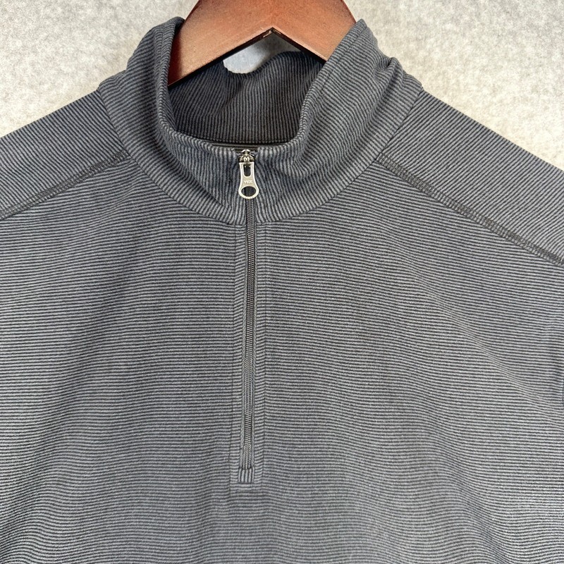 White Sierra Shirt Men Large Gray Black Stripe Polyester Blend 1/4 Zip Pullover gallery