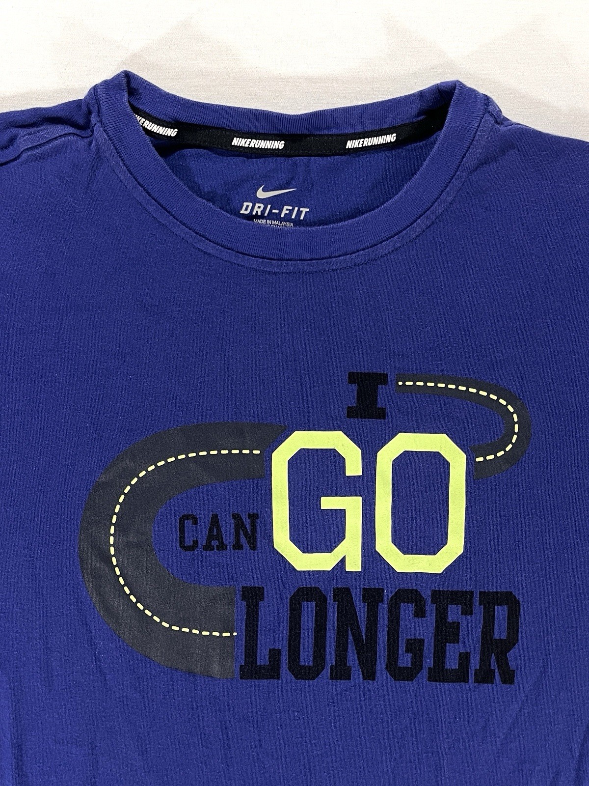 NIKE Running Dri Fit Short Sleeve T Shirt I Can Go Longer Men’s Large - Blue gallery