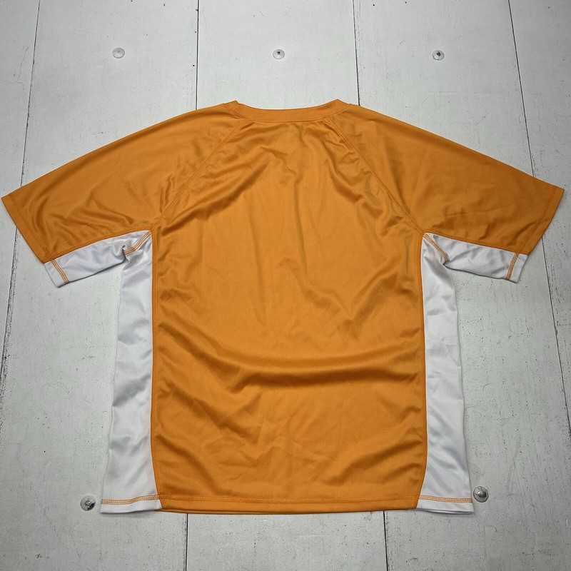 K ANU Orange White Contrast Short Sleeve Athletic Activewear Shirt Men’s Size L gallery