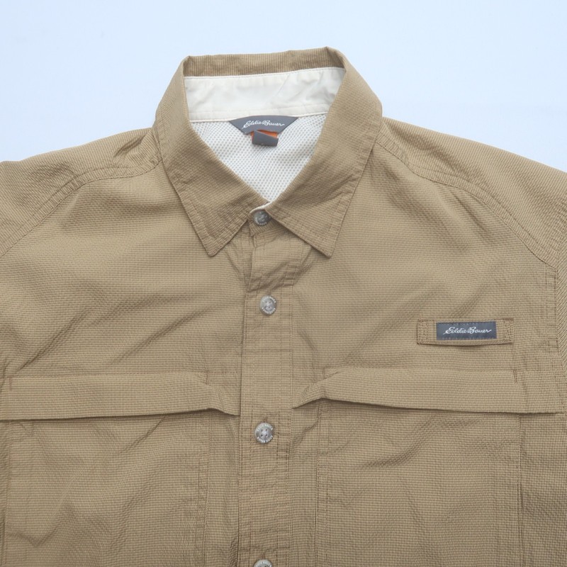 Eddie Bauer Mens Hiking Shirt Size Medium Short Sleeve Vented Fishing Beige gallery