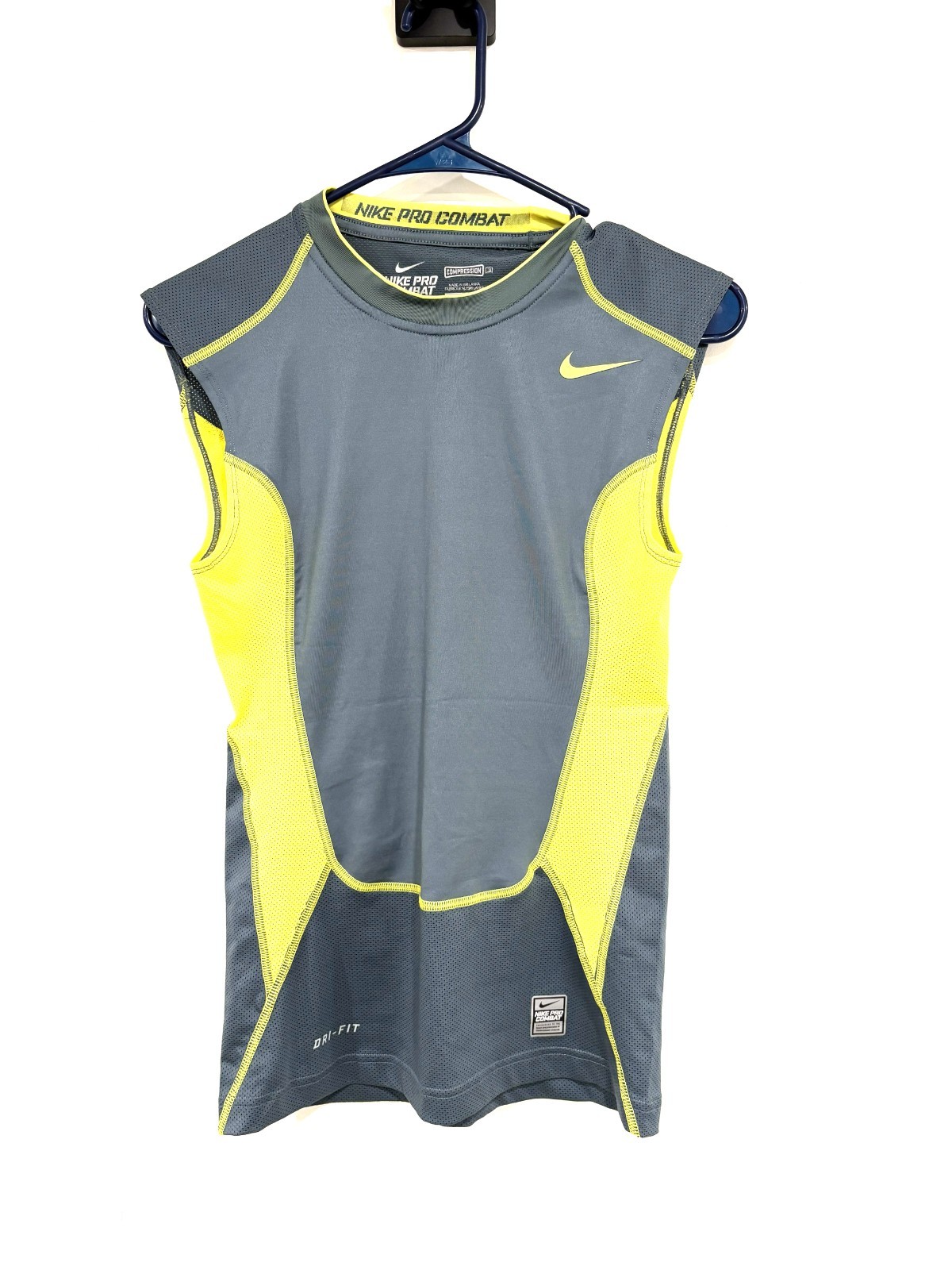 Nike Shirt Men's Small Compression Dri Fit Pro Combat Tank Gray Yellow gallery