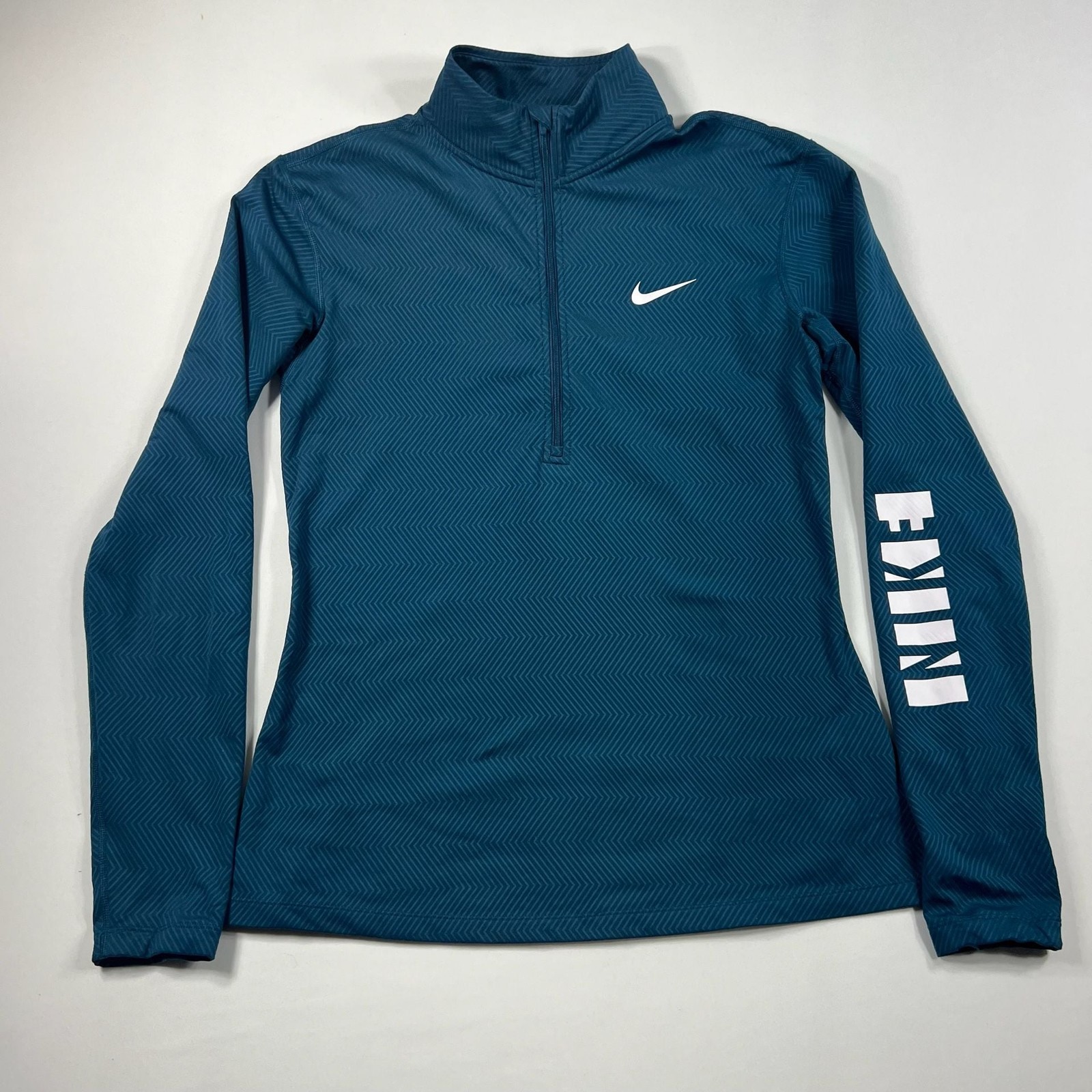 Nike Pro Dri-FIT 1/4 Zip Long Sleeve Shirt Teal Chevron Pattern Size L gallery