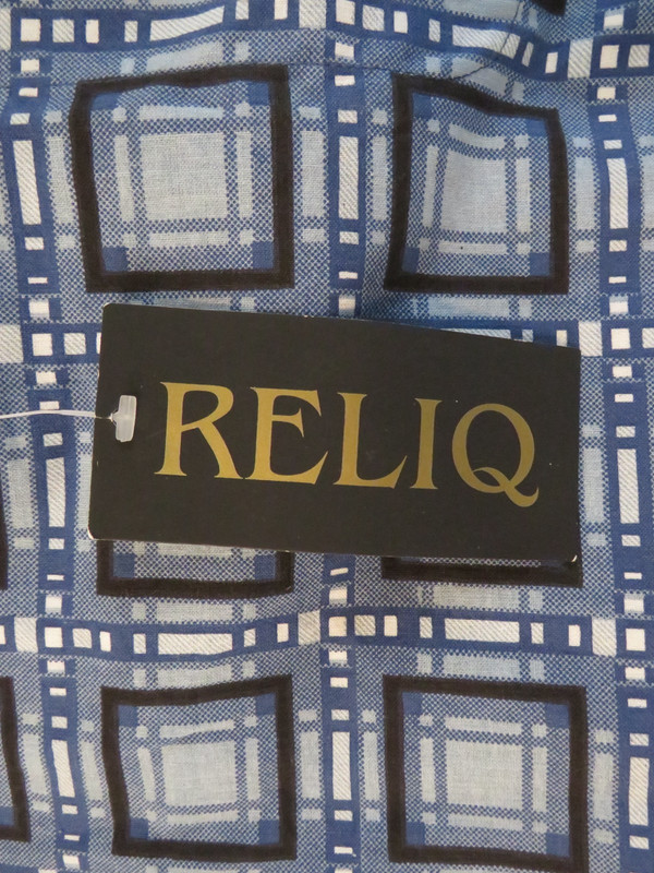 MENS RELIC 1/4 ZIP SHIRT BLUE/BLACK/WHITE SQUARES CORDUROY COLLAR NEW W/TAG XL gallery