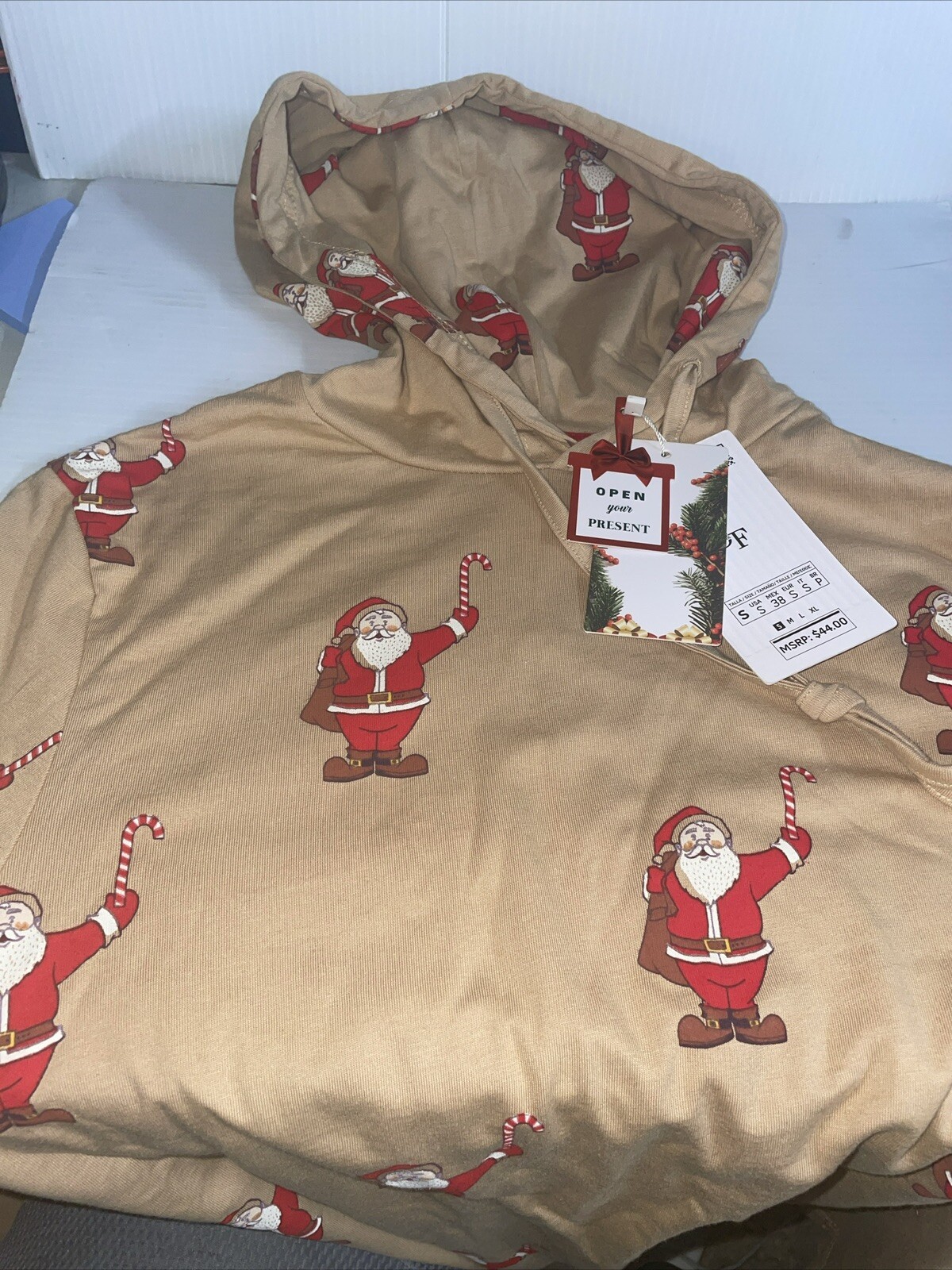 Denim & Flower Ricky Singh Santa Claus Candy Cane Beige Hoodie Shirt Mens S $44 gallery