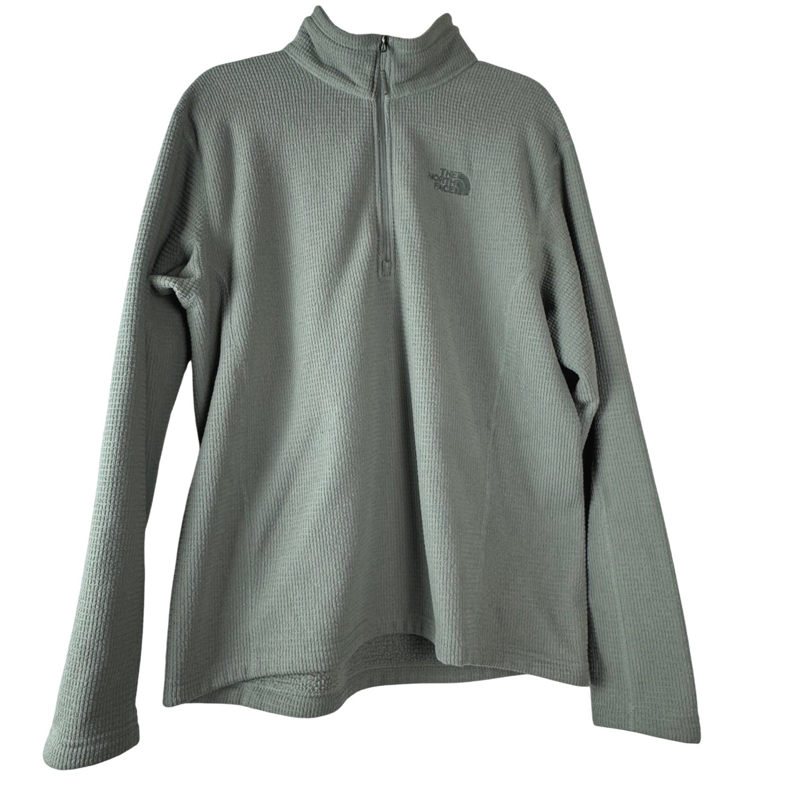 The North Face Mens Waffle Knit 1/4 Zip Pullover Gray Large Fleece Outdoor Layer gallery