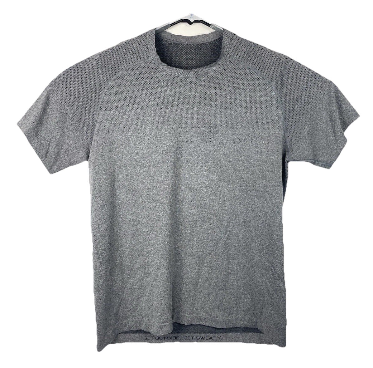Lululemon Shirt Mens Large Gray Short Sleeve Metal Vent Tech Workout Gym Logo gallery