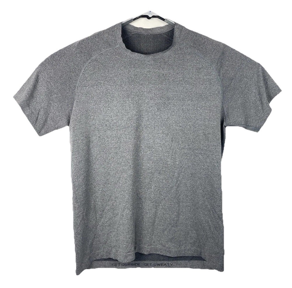 Lululemon Shirt Mens Large Gray Short Sleeve Metal Vent Tech Workout Gym Logo