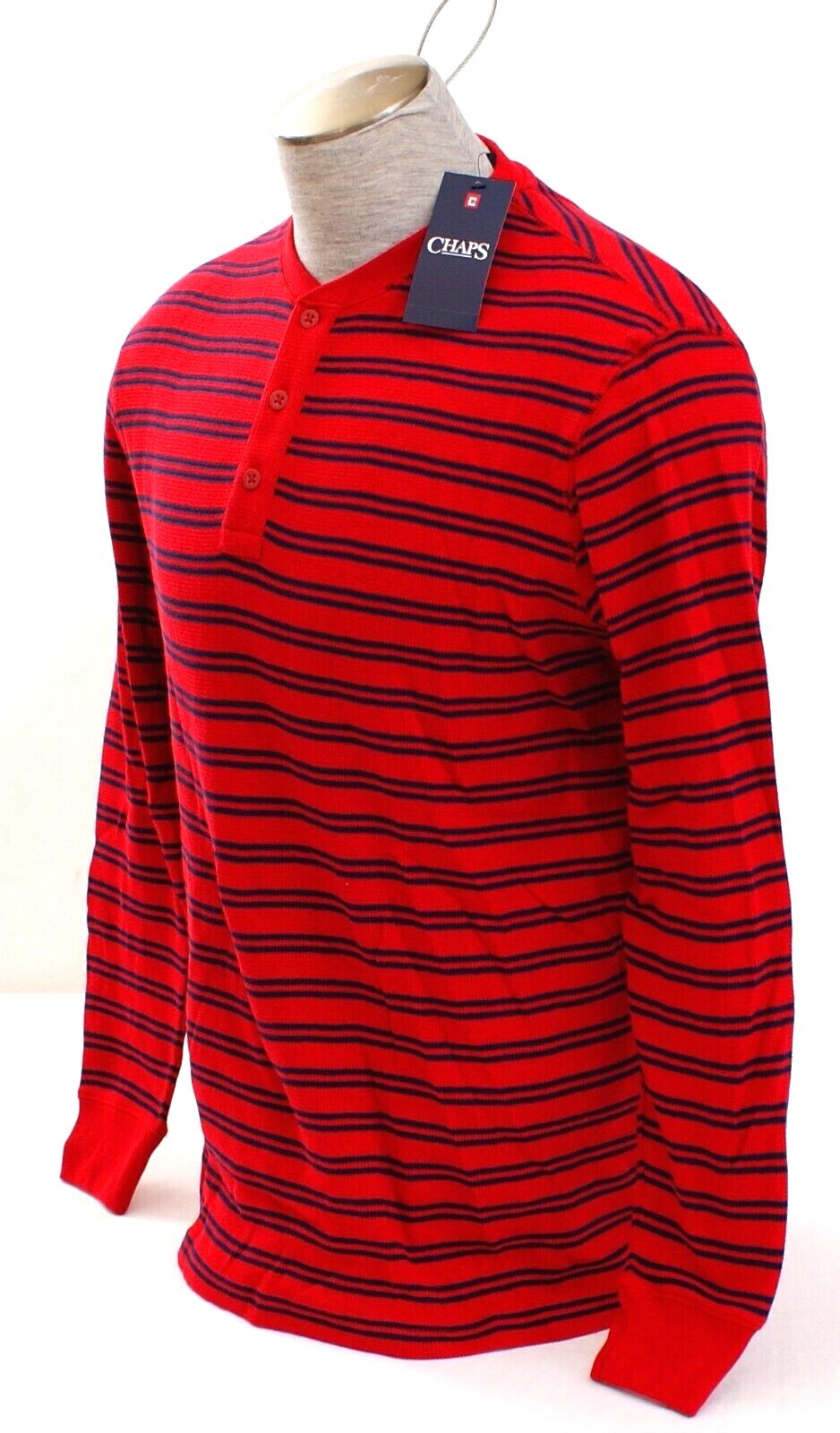 Chaps Red & Blue Striped Kent Thermal Knit Long Sleeve Polo Shirt Men's M NWT gallery