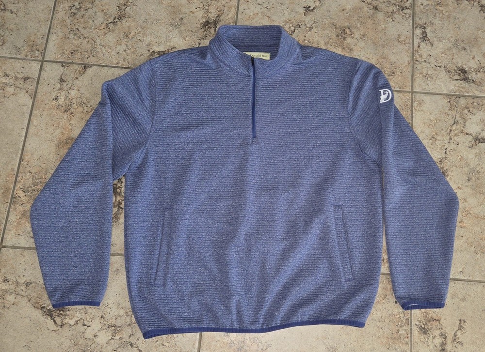 Donald Ross Men's Performance Pullover Golf Sweater Sz XL Blue Striped Pockets