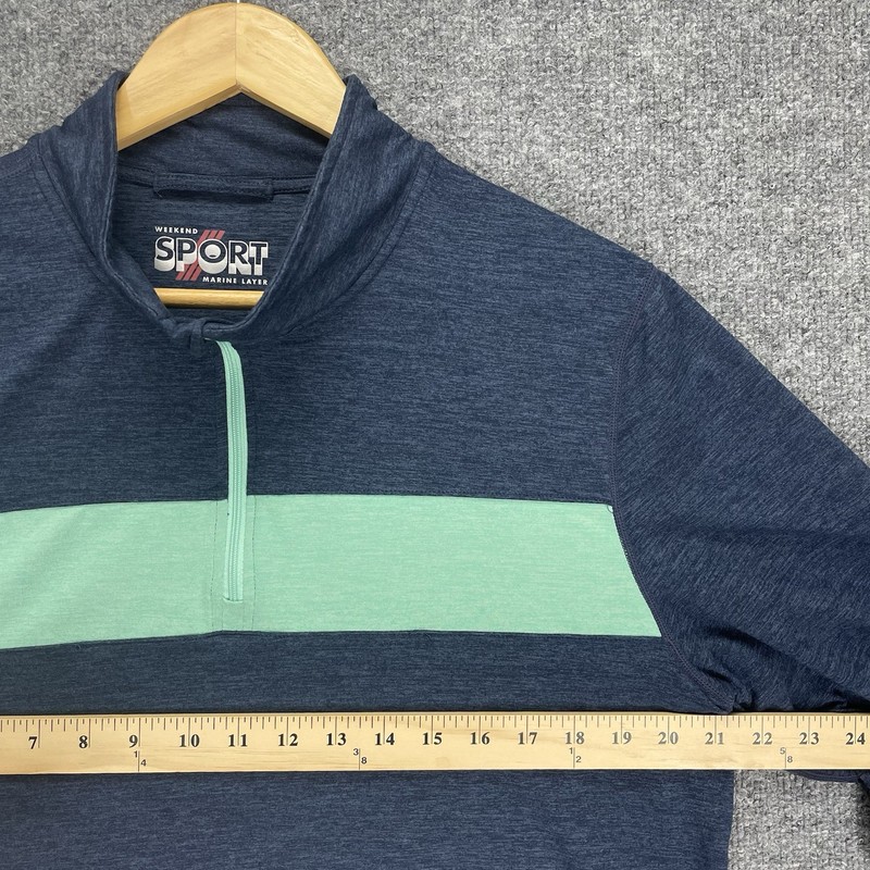 Marine Layer Weekend Sport 1/4 Zip Pullover Sweatshirt Men’s Large Blue Stretch gallery