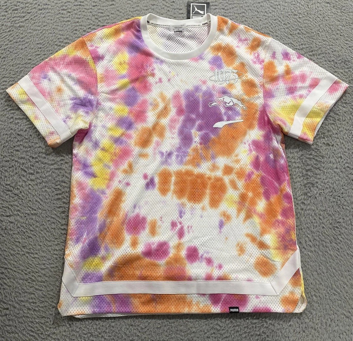 Puma X Dapper Dan Shirt Mens Medium Tie Dye Jersey Mesh 1973 Multi 534190-01 NWT gallery