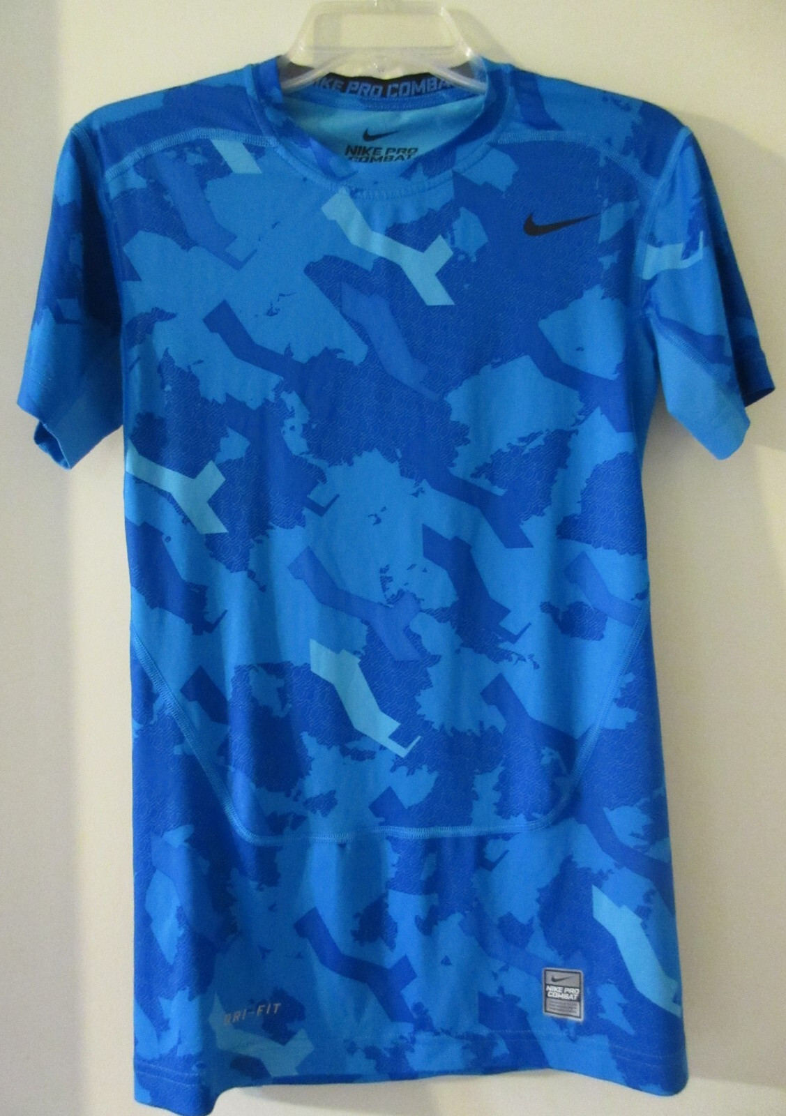 Nike Pro Combat Compression Shirt Top Mens M Blue Camo Short Sleeve Performance gallery