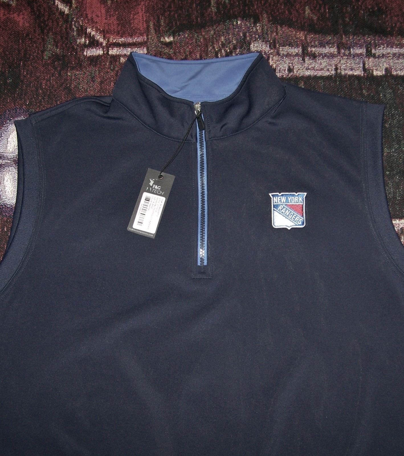 NEW F&G TECH 1/4 Zip Pullover Sweater Vest Jacket Shirt NEW YORK RANGERS XL Navy gallery