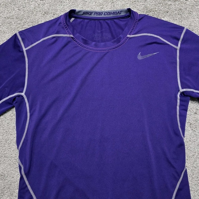 Nike Pro Combat Dri Fit Compression Shirt Mens L Short Sleeve Athletic Purple gallery
