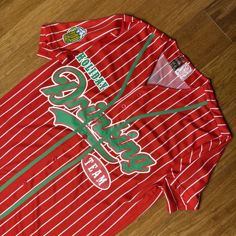 Spencers Workshop Baseball Jersey Red Holiday Drinking Team Christmas Mens Med gallery