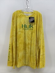 Huk Performance Fishing Shirt Mens Medium Yellow Kryptek Camo Long Sleeve Tee