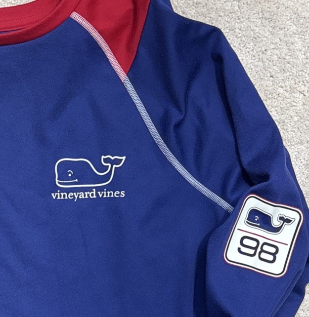Vineyard Vines Shirt Blue Performance Long Sleeve Big Whale Logo On Back Men Med gallery